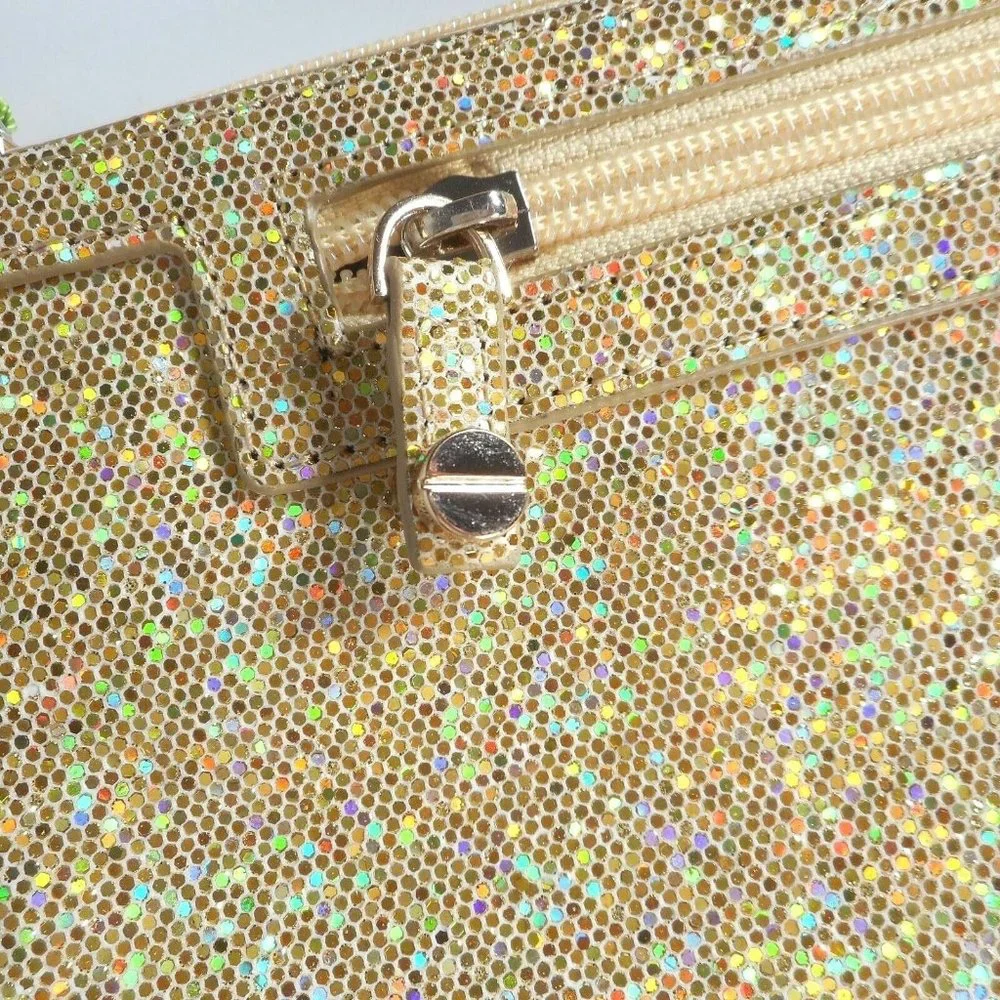 NWT Ava Rose Gold Opalescent Evening Square Clutch Bag Bling Glam Prom